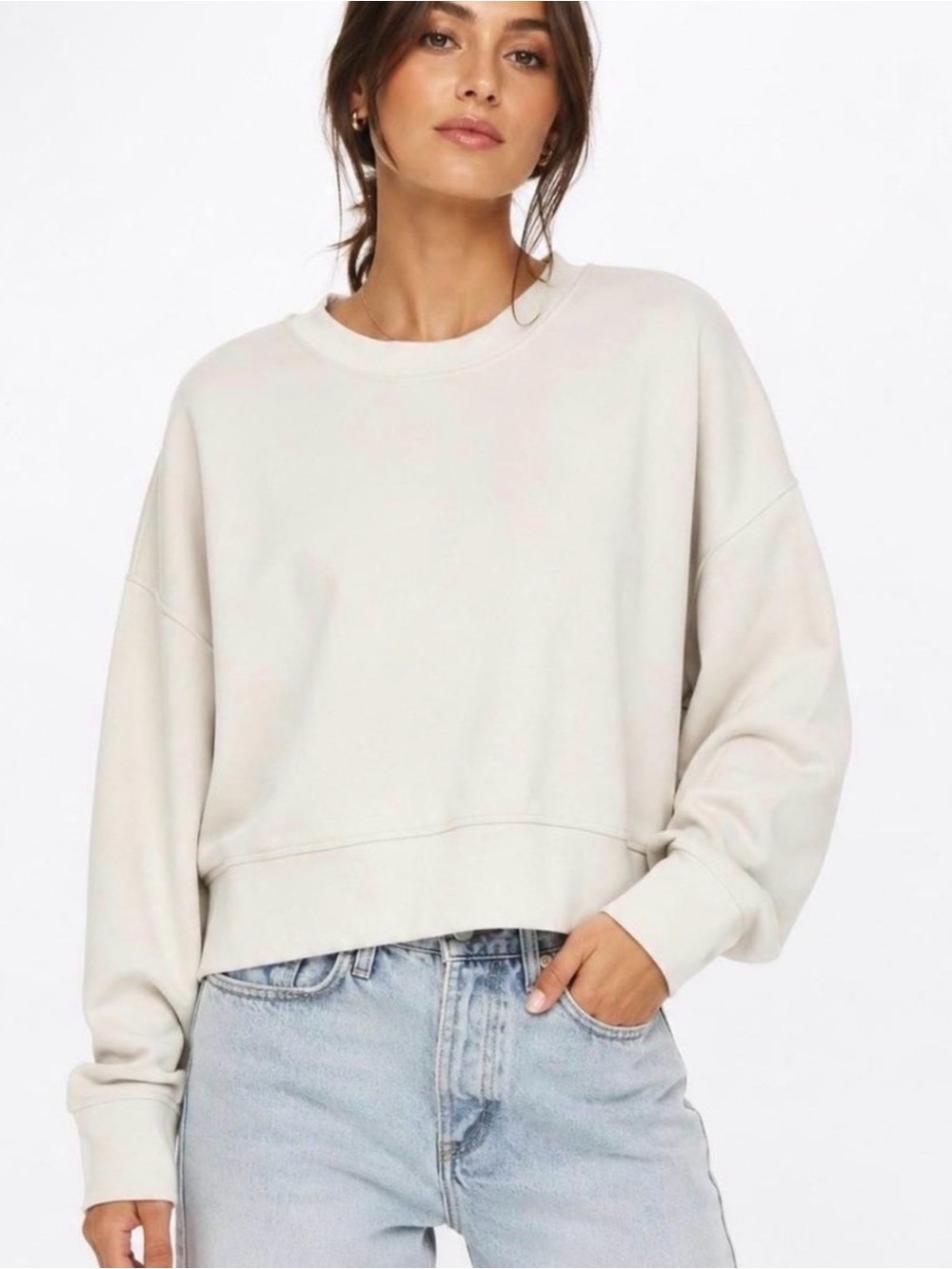 Lululemon Softstreme Perfectly Oversized Cropped Crew Cream Crewneck Sweatshirt